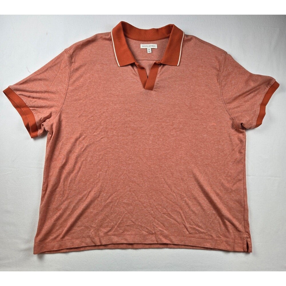 Banana Republic Men’s XXL Orange Johnny Collar Polo Shirt Casual Short Sleeve
